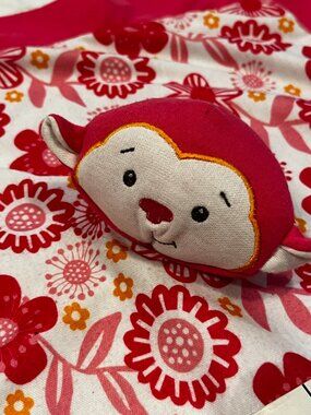 BABY GANZ WHEATBERRIES Security Blanket Pink Monkey Floral Pattern Lovey Blankie